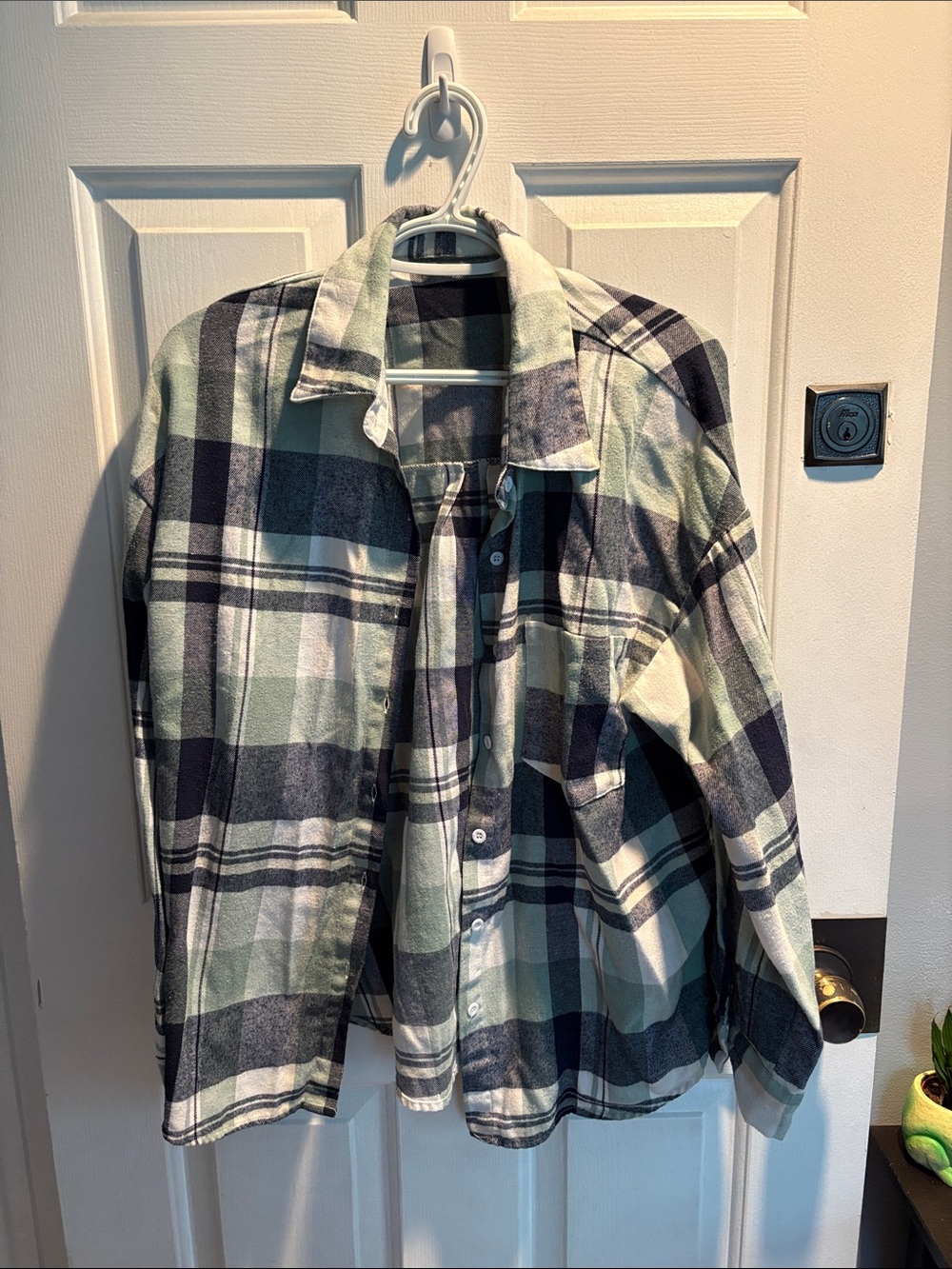 SHEIN Green and Black Plaid Button-Down Shirt